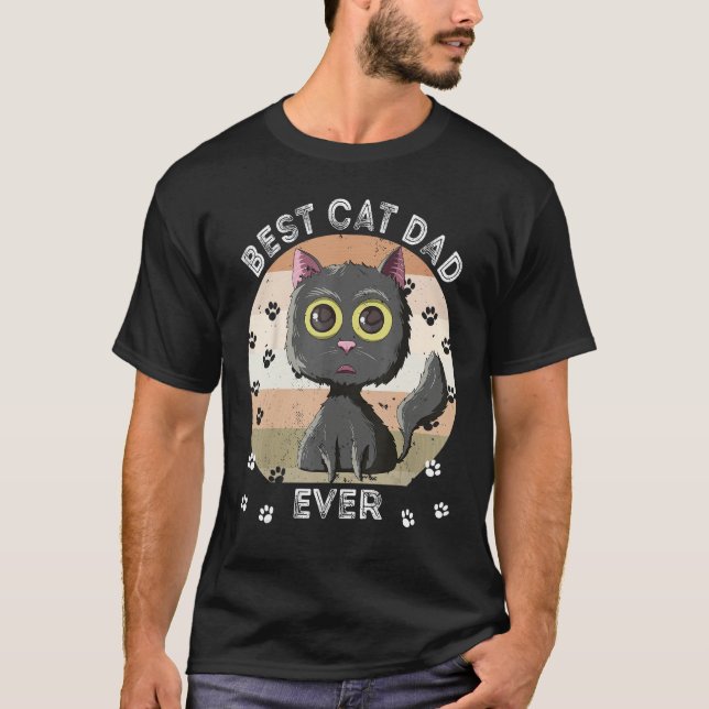 Camiseta Best Cat Dad Ever  Cat Daddy Retro Black Cat (Anverso)