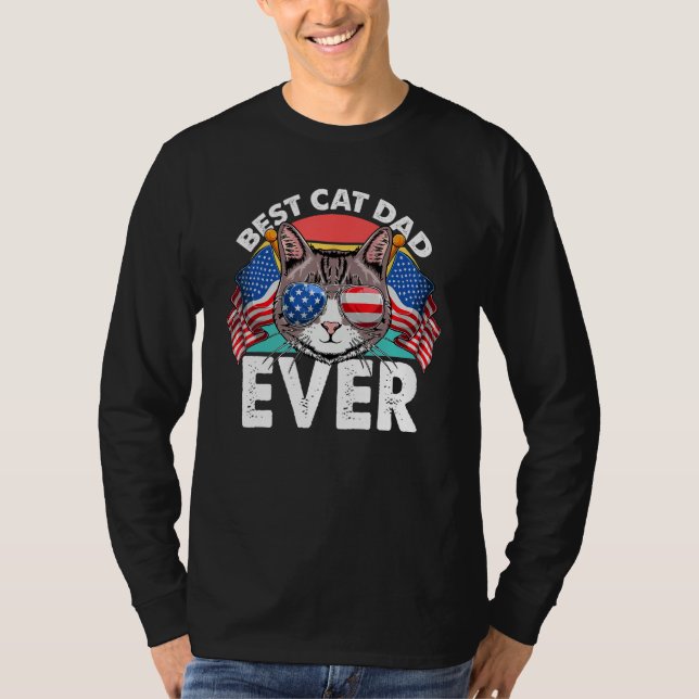 Camiseta Best Cat Dad Ever Fathers Day 4th Of July Cat  USA (Anverso)