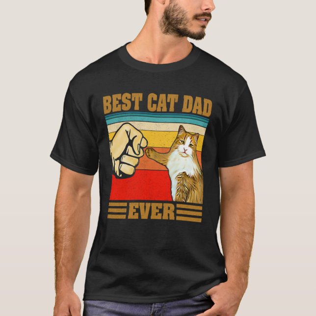 Camiseta Best Cat Dad Ever  Kitten Cat Fist Bump Retro Vint (Anverso)