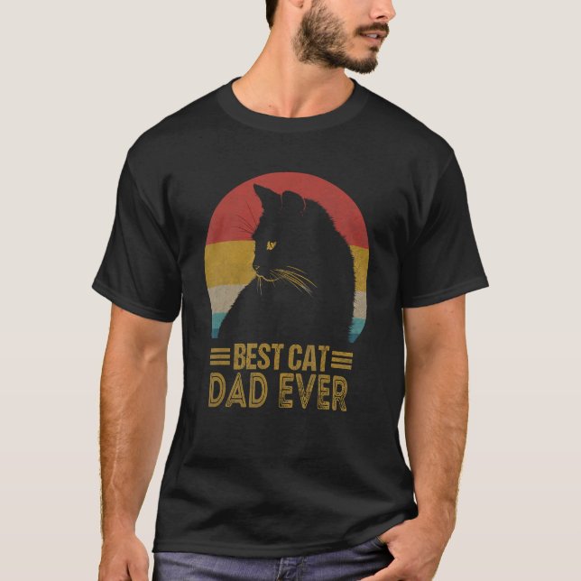 Camiseta Best Cat Dad Ever Retro Sunset  Daddy Cat Father s (Anverso)