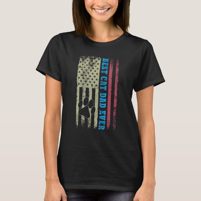 Camiseta Best Cat Dad Ever With US American Flag Tees Fathe (Anverso)