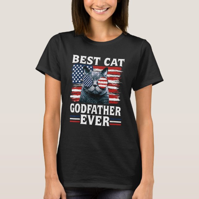 Camiseta Best Cat Godfather Ever American Flag Patriotic 4t (Anverso)