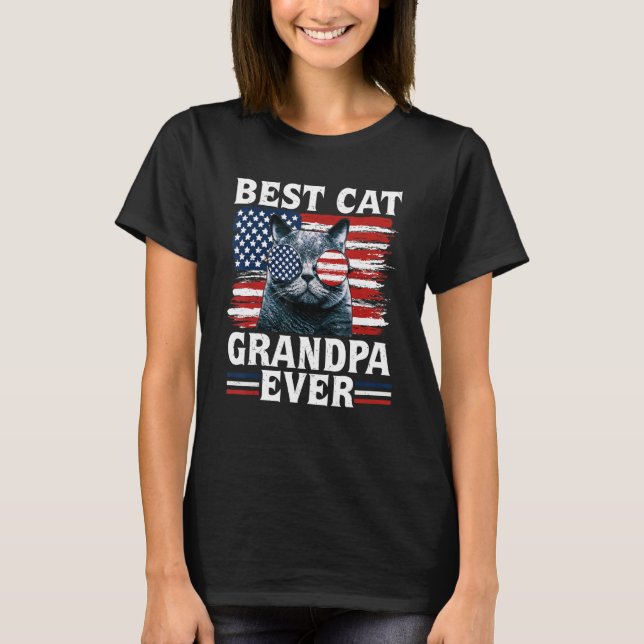 Camiseta Best Cat Grandpa Ever American Flag Patriotic 4th  (Anverso)