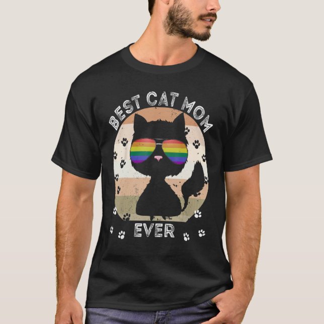 Camiseta Best Cat Mom Ever Rainbow Sunglasses Cat Mommy LGB (Anverso)