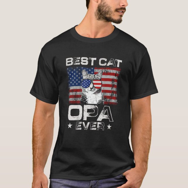 Camiseta Best Cat Opa Ever American Flag Patriotic 4th Of J (Anverso)