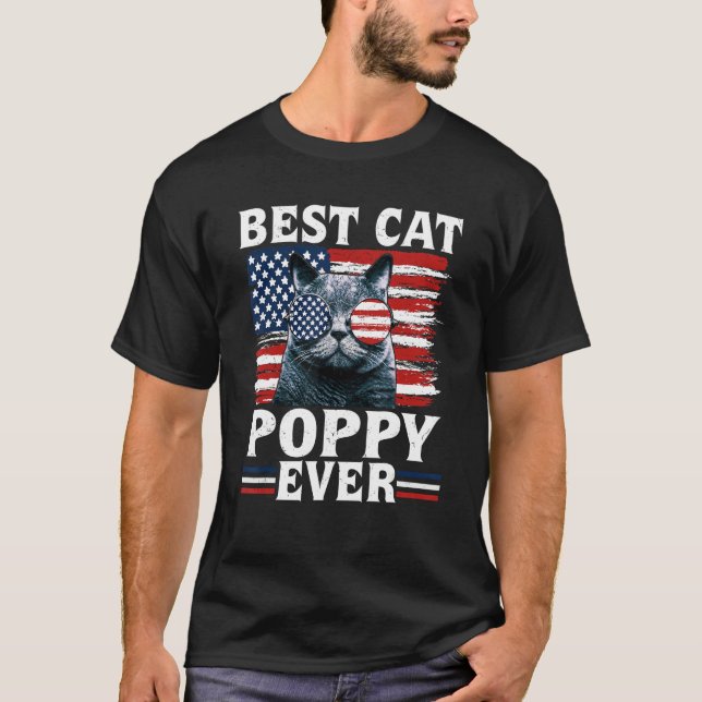 Camiseta Best Cat Poppy Ever American Flag Patriotic 4th Of (Anverso)