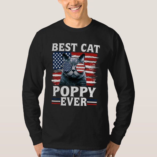Camiseta Best Cat Poppy Ever American Flag Patriotic 4th Of (Anverso)