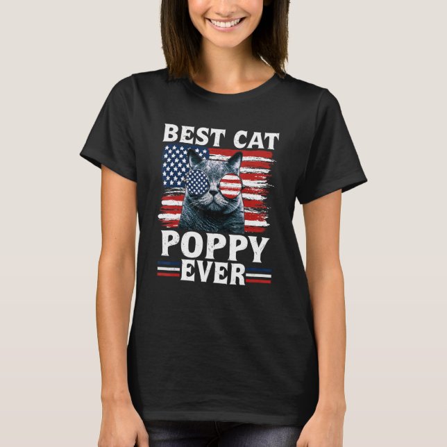 Camiseta Best Cat Poppy Ever American Flag Patriotic 4th Of (Anverso)