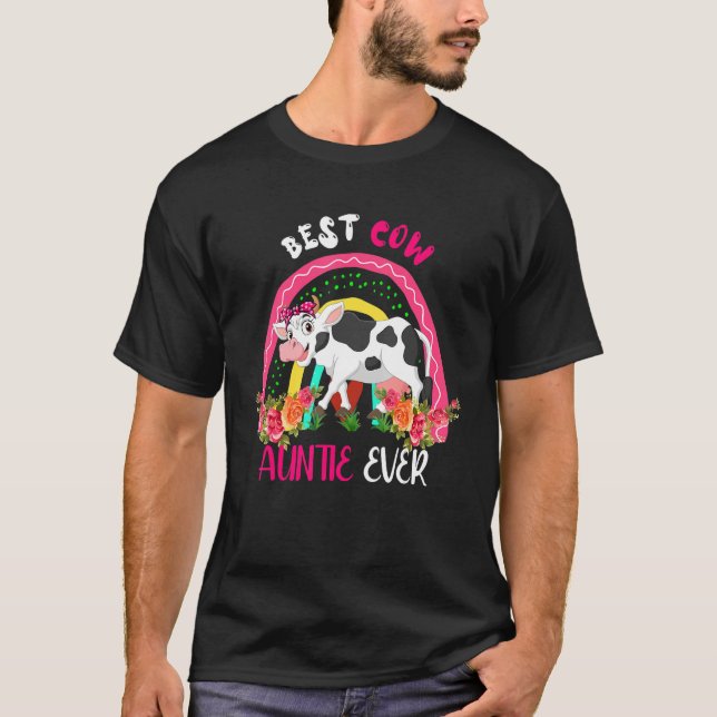 Camiseta Best Cow Auntie Ever Cute Cow Bow Tie Farmer Mothe (Anverso)