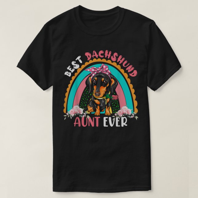 Camiseta Best Dachshund Aunt Ever Cute Rainbow Flowers Dog  (Diseño del anverso)