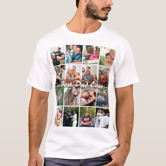Camiseta Best Dad Ever 16 Photo Collage Personalized Father (Anverso)