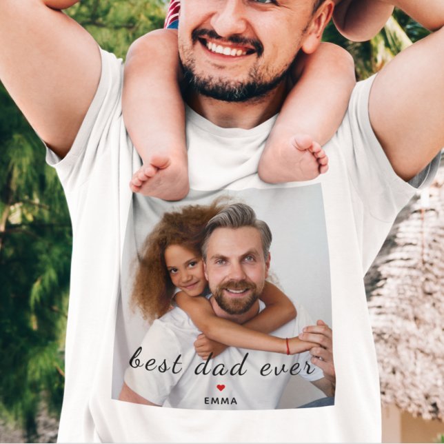 Camiseta Best Dad Ever Cute Red Heart Custom Photo & Text (Subido por el creador)