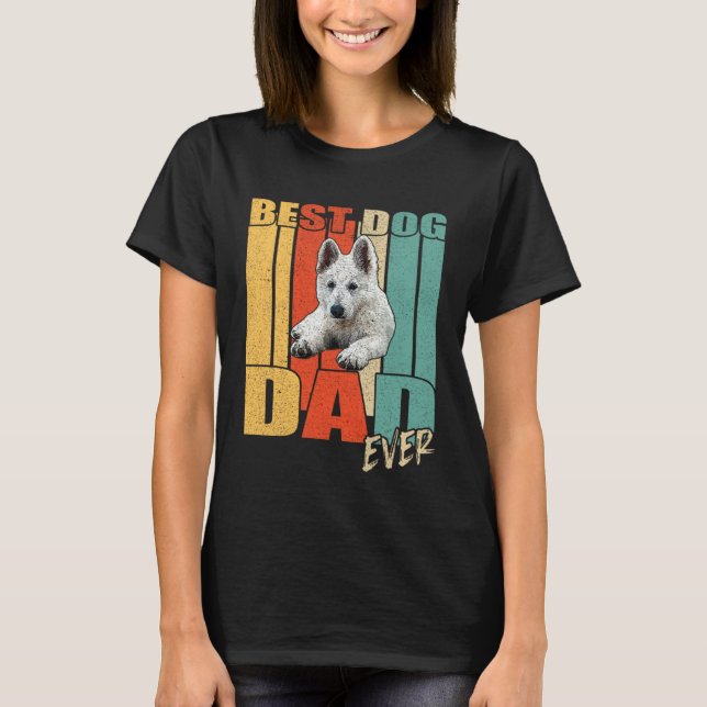 Camiseta Best Dog Dad Ever Retro White German Shepherd Fath (Anverso)
