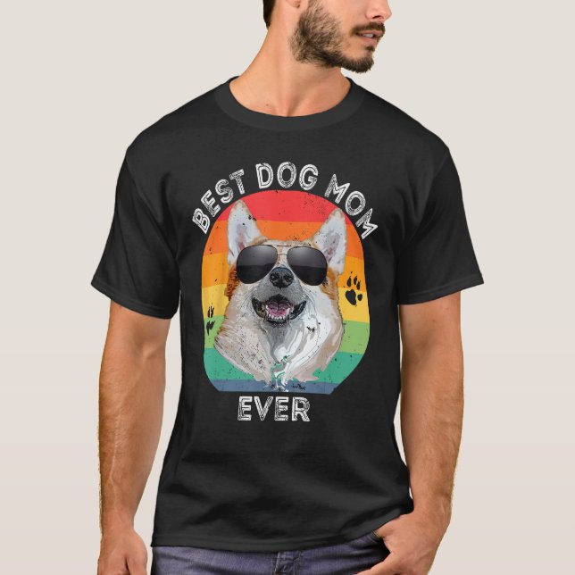 Camiseta Best Dog Mom Ever Rainbow  Corgi Sunglasses Mother (Anverso)
