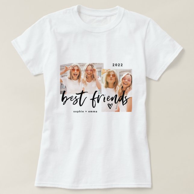 Camiseta Best Friends | Casual Script and Two Photo Grid (Diseño del anverso)
