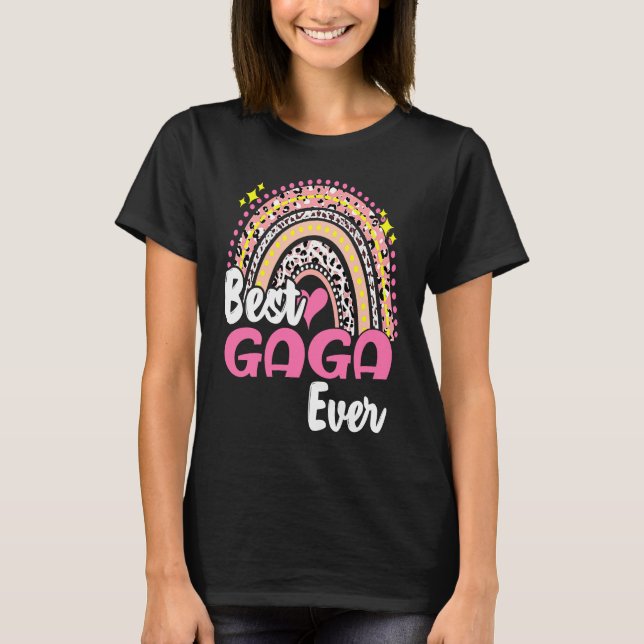 Camiseta Best Gaga Ever  Pink Leopard Rainbow Mothers Day (Anverso)