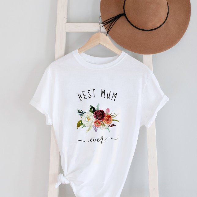Camiseta Best Mum Ever | Trendy Burgundy Boho Floral (Subido por el creador)