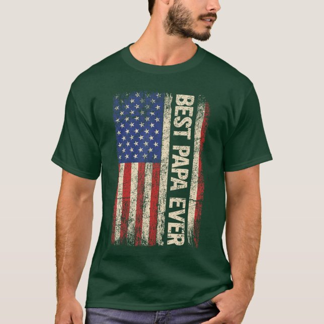 Camiseta Best Papa Ever US American Flag Gifts for Fathers  (Anverso)