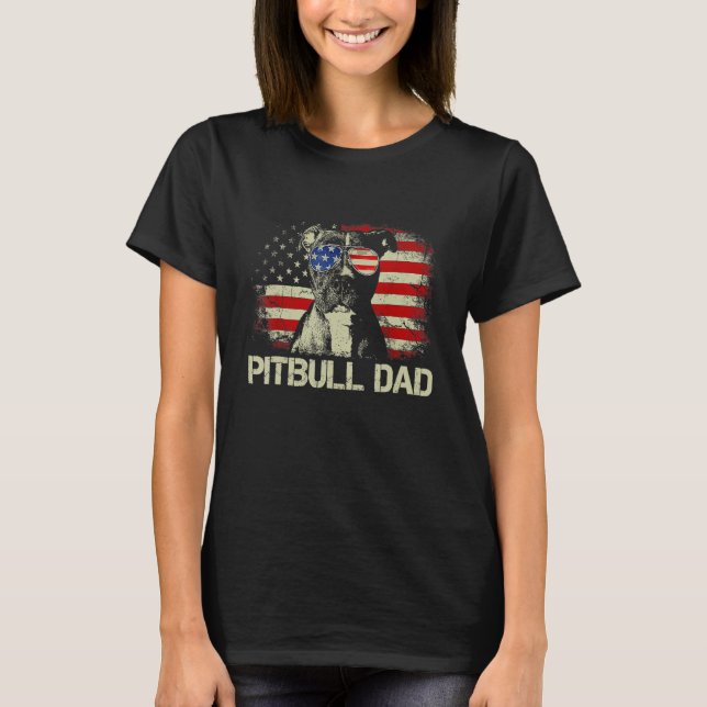 Camiseta Best Pitbull Dad Ever  American Flag 4th Of July (Anverso)