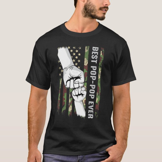 Camiseta Best Pop Pop Ever Fist Pump With US American Flag  (Anverso)