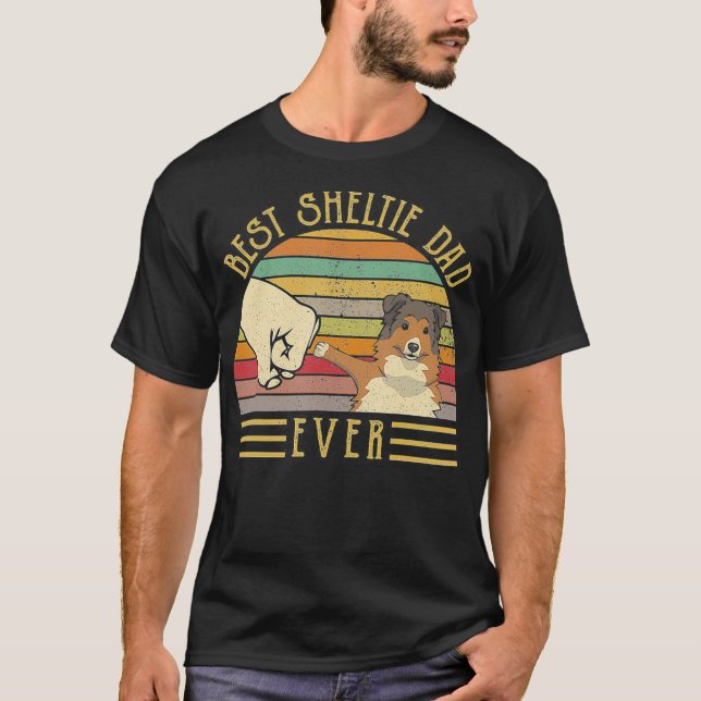 Camiseta Best Sheltie Dad Ever Retro Vintage Sunset (Anverso)