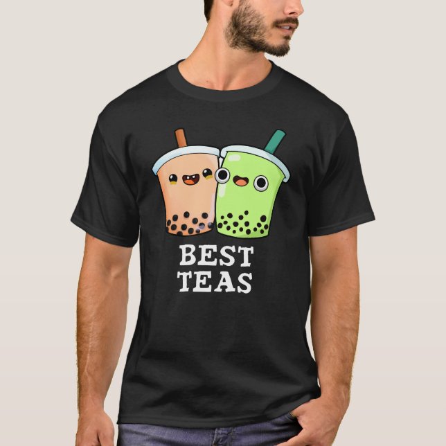 Camiseta Best Teas Funny Besties Boba Tea Pun Dark BG (Anverso)
