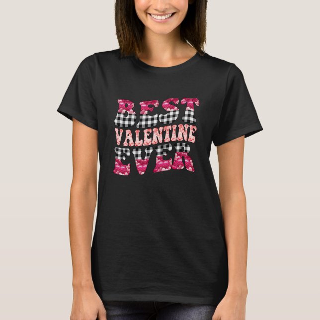 Camiseta Best Valentine Ever Day Black Plaid Hearts for Him (Anverso)