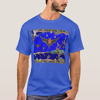 CAMISETA BESTIARIO MEDIEVAL EXTRAÑO,BAÑOS DE VUELO EN AZUL