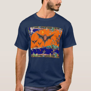 CAMISETA BESTIARIO MEDIEVAL EXTRAÑO,BAÑOS DE VUELO EN AZUL 