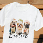 Camiseta Besties Mascota Simple Modern Playful Three Photo<br><div class="desc">Este diseño sencillo y moderno se compone de una tipografía de escritura moderna y sencilla. Agregue fotos de mascotas personalizados de su gato,  perro o pájaros mascotas.</div>
