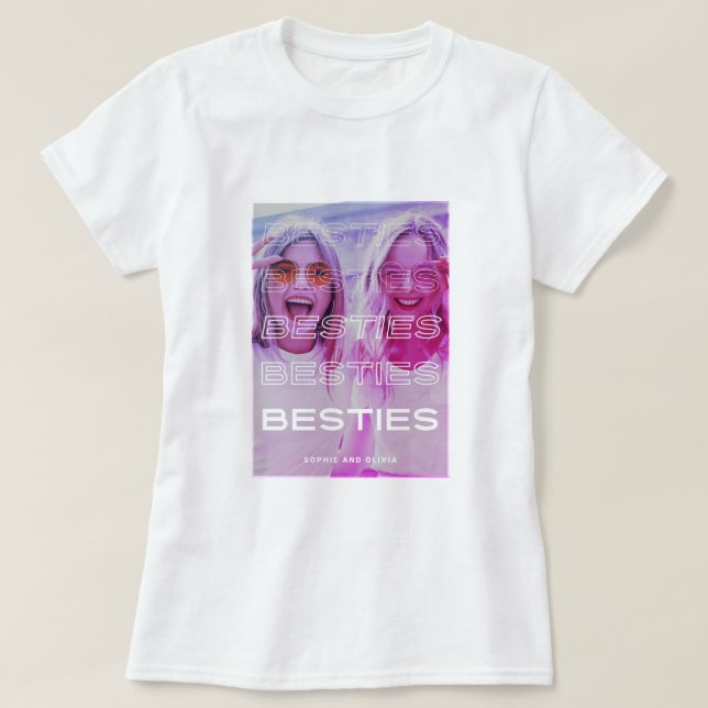 Camiseta Besties | Texto moderno y colorido efecto fotográf (Diseño del anverso)