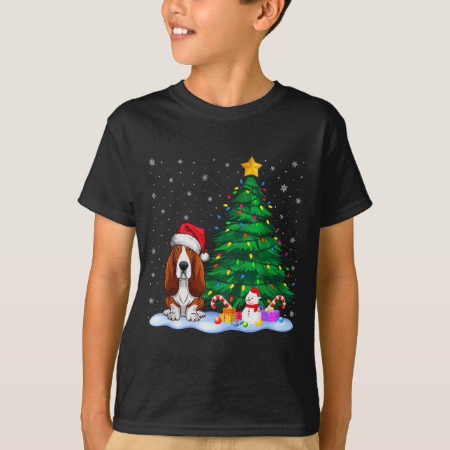 Camiseta Bet Hound Dog Xmas Tree Lights Reindeer Hat Christ (Anverso)