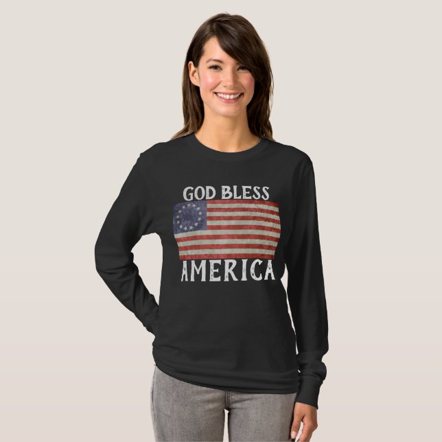 Camiseta Betsy Ross bandera hace mucho que dios bendiga a E (Anverso completo)