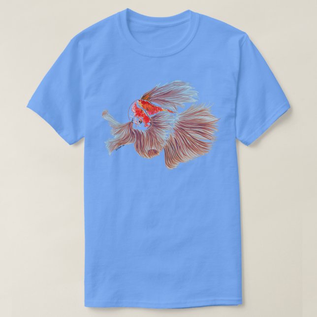 Camiseta Betta Fish Red Naranja y Azul (Diseño del anverso)