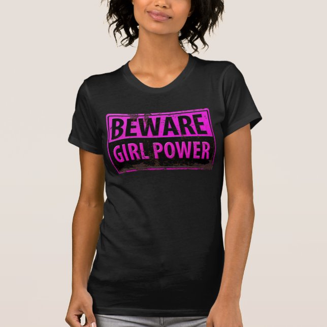 Camiseta BEWARE Chica Power - Rótulo rosado de peligro Meta (Anverso)