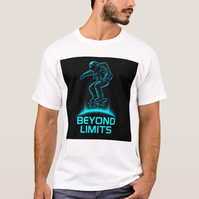 Camiseta Beyond Limits – Futuristic Astronaut Skateboard (Anverso)