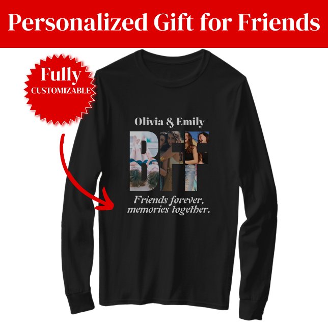 Camiseta BFF Photo Collage Long Sleeve T-Shirt (BFF Photo Collage Long Sleeve T-Shirt Gift for Friend)