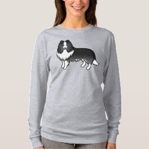 Camiseta Bi-Black Shetland Sheepdog Cute Cartoon Dog