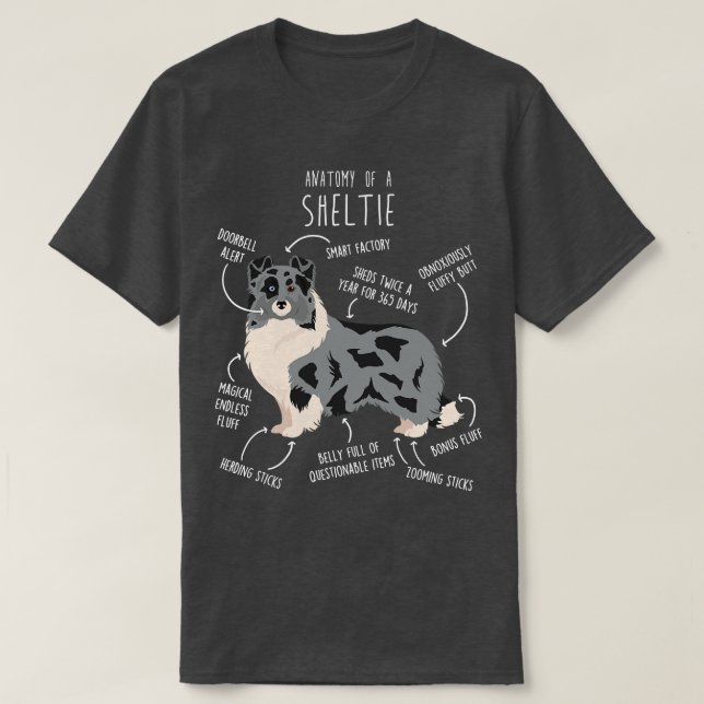 Camiseta Bi Blue Sheltie Shetland Sheepdog Anatomía (Diseño del anverso)
