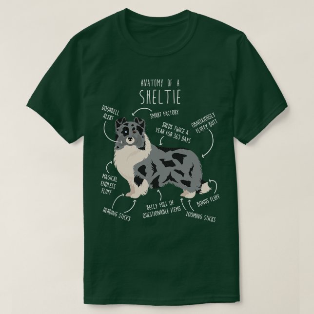 Camiseta Bi Blue Sheltie Shetland Sheepdog Anatomía (Diseño del anverso)