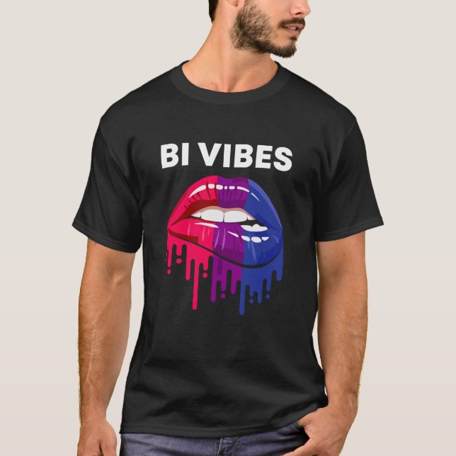 Camiseta Bi Vibes goteando labios de orgullo bisexual mes L (Anverso)