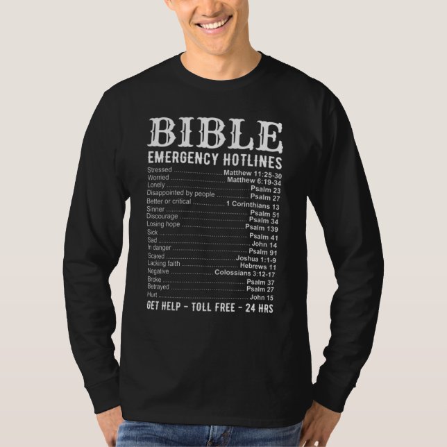 Camiseta Bible Emergency Hotline Numbers  Cool Christian (Anverso)