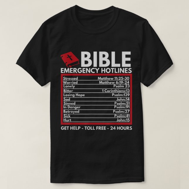 Camiseta Bible Emergency Hotlines Faith Design (Diseño del anverso)
