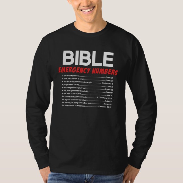 Camiseta Bible Emergency Numbers Christian Bible Jesus (Anverso)