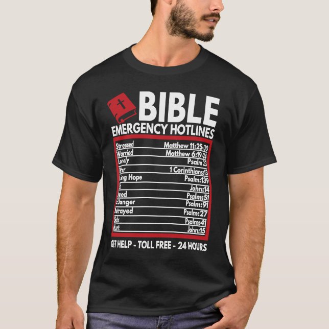 Camiseta Bible Emergency Numbers  Funny Christian Bible & J (Anverso)