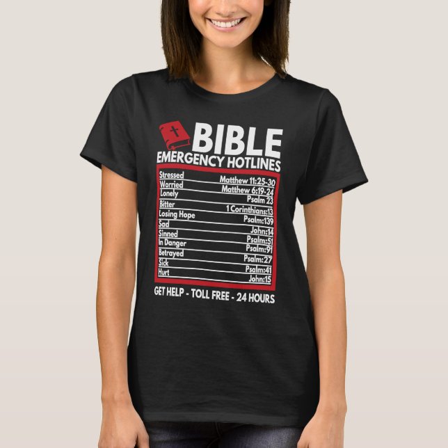 Camiseta Bible Emergency Numbers  Funny Christian Bible & J (Anverso)