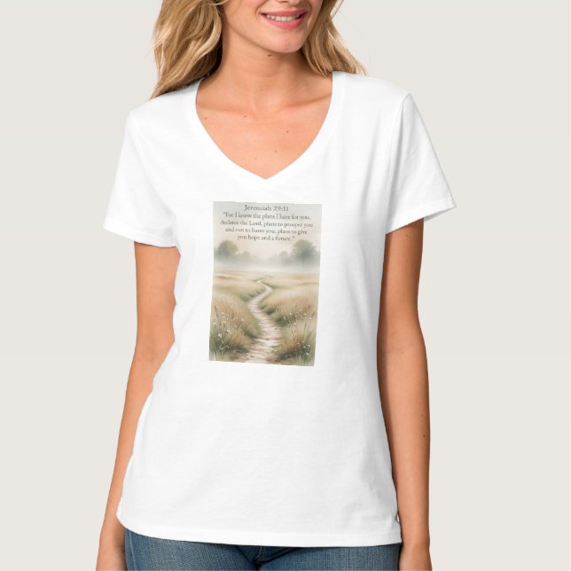 Camiseta Bible Jeremiah 29:11 Christian Women's V-Neck Tee (Anverso)