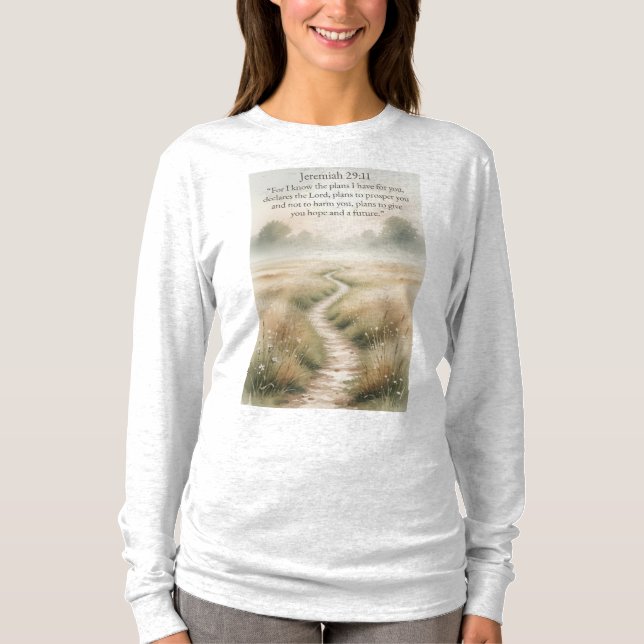 Camiseta Bible Jeremiah 29:11 Long Sleeve Women's Tee Shirt (Anverso)