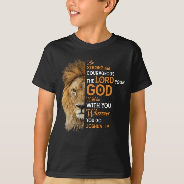 Camiseta Biblia cristiana contra Josué 1 9 Fe de León (Anverso)