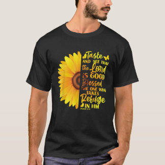 Camiseta Biblia cristiana Verse Salmo 34 8 Flor de girasol